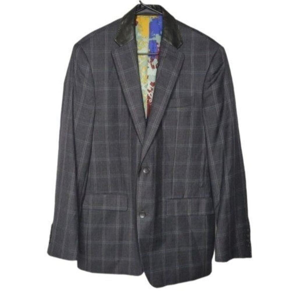 Robert Graham Gray Wool Windowpane Plaid Two Button Sports Blazer Men's 38L